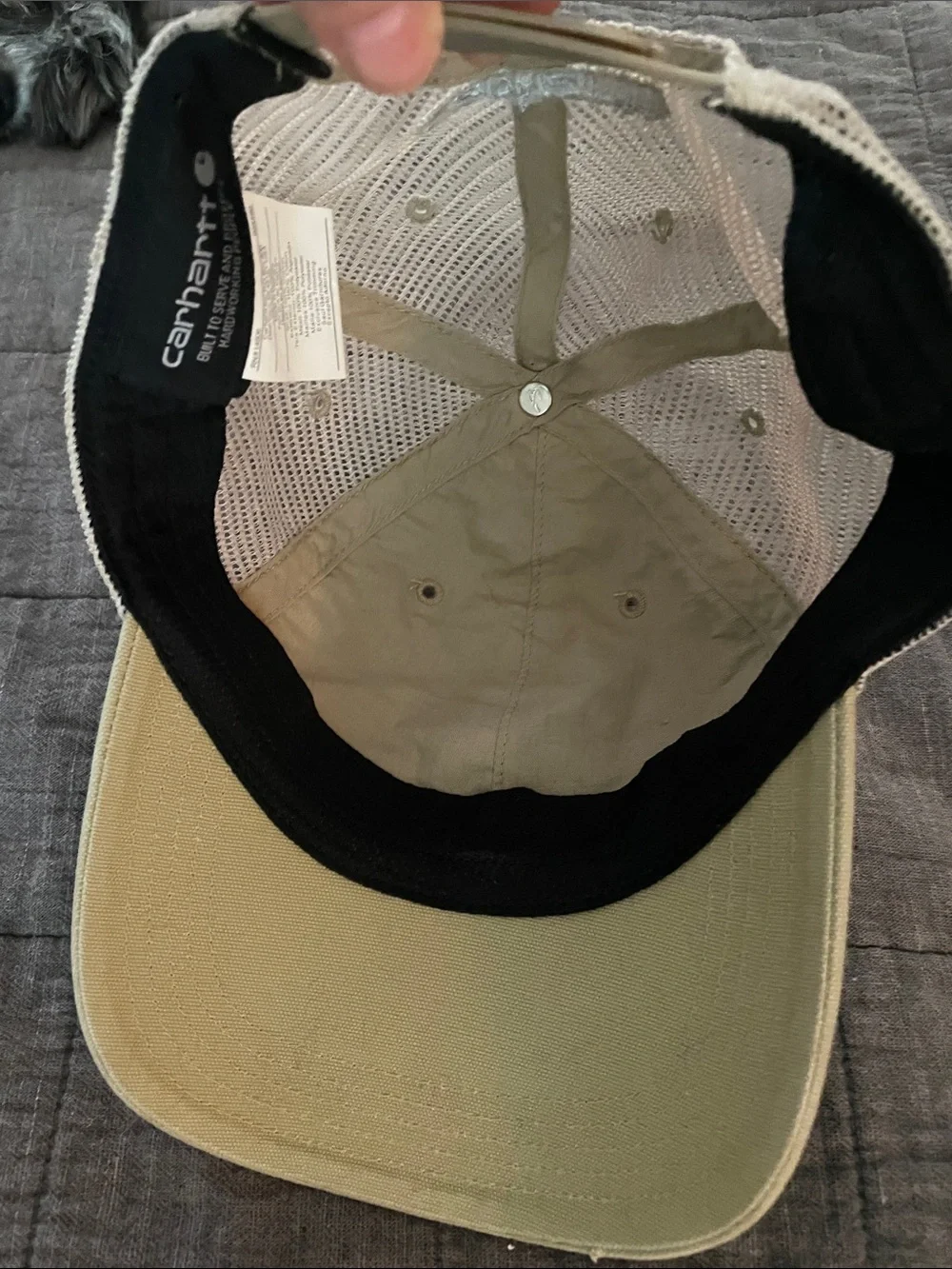 Carhartt Khaki Tan Mesh-Back Baseball Cap with Orange Logo